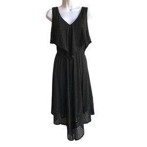 Taylor Eyelet and Crochet Handkerchief Hem Little Black Dress size 6